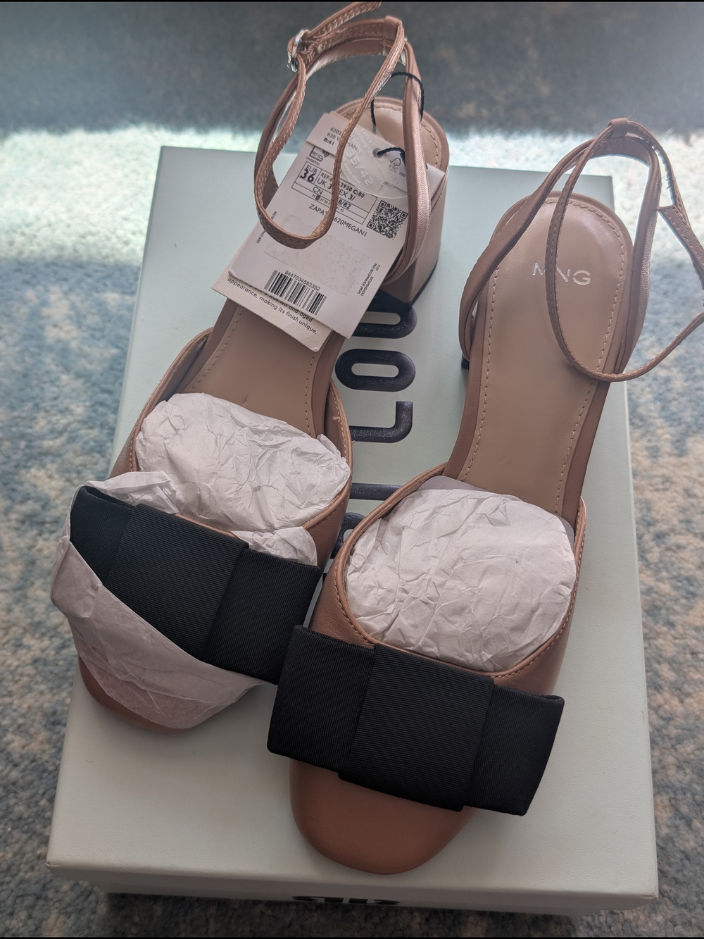 🩰🎀 NWT Mango Pink Nude Slingback Heels with Black Bow - Picture 2 of 8